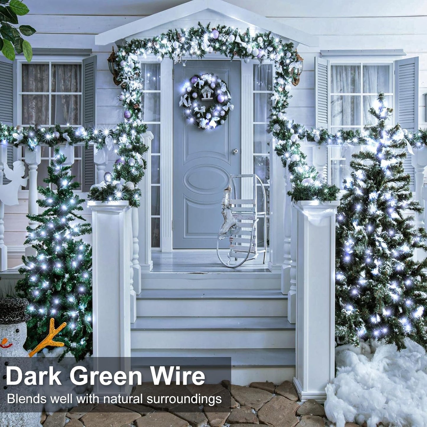 2 Pack Christmas Lights Outdoor, Total 200FT 600LED Christmas String Lights with 8 Modes Waterproof, Green Wire Twinkle Tree Lights for Indoor Patio Xmas Decor, 1 Pack Blue & 1 Pack White