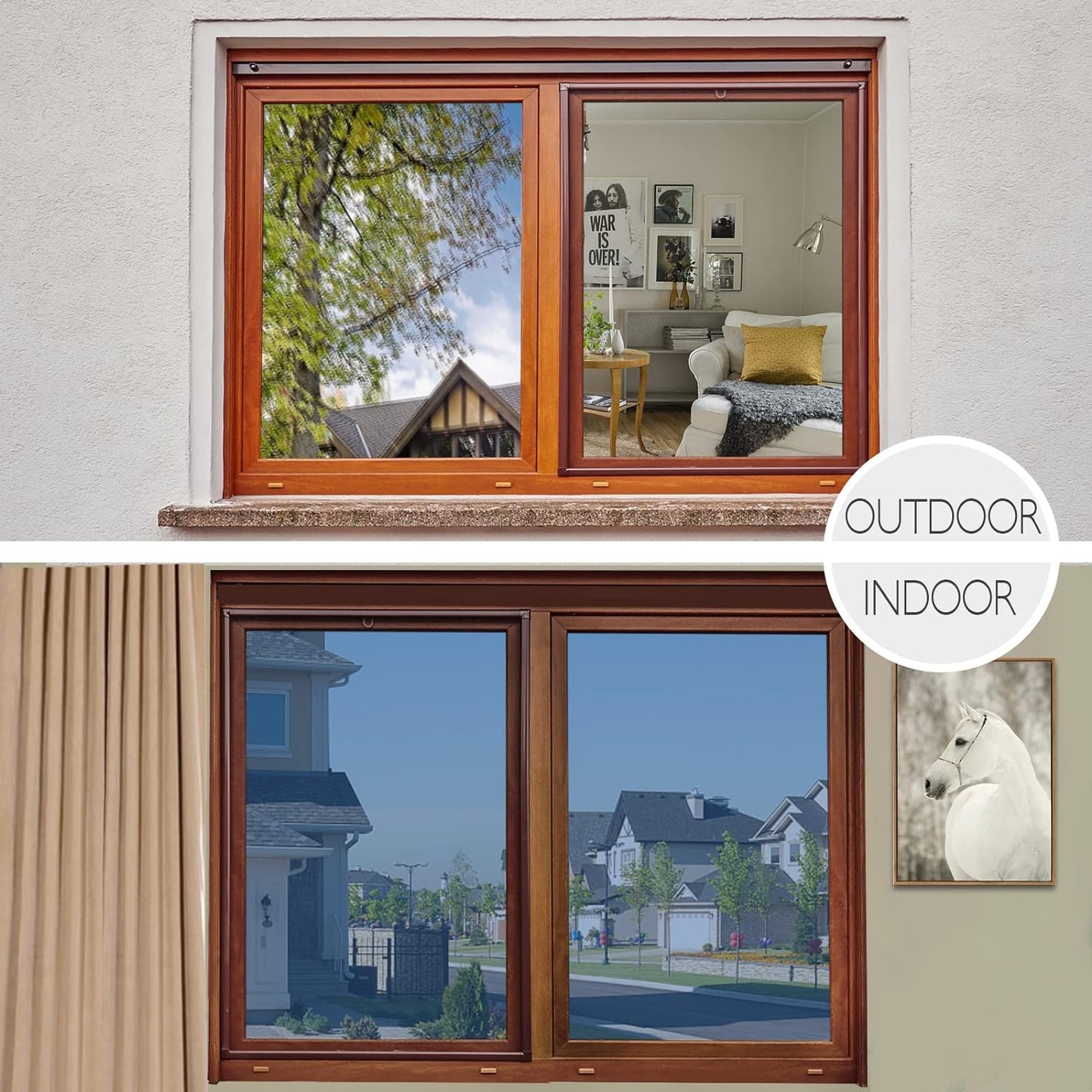 HIDBEA One Way Mirror Window Film Daytime Privacy, Heat Control Anti UV Reflective Window Tint for Home, Non-Adhesive Self Static Cling Window Stickers(Blue-Silver, 17.5 Inch x 6.5 Feet)