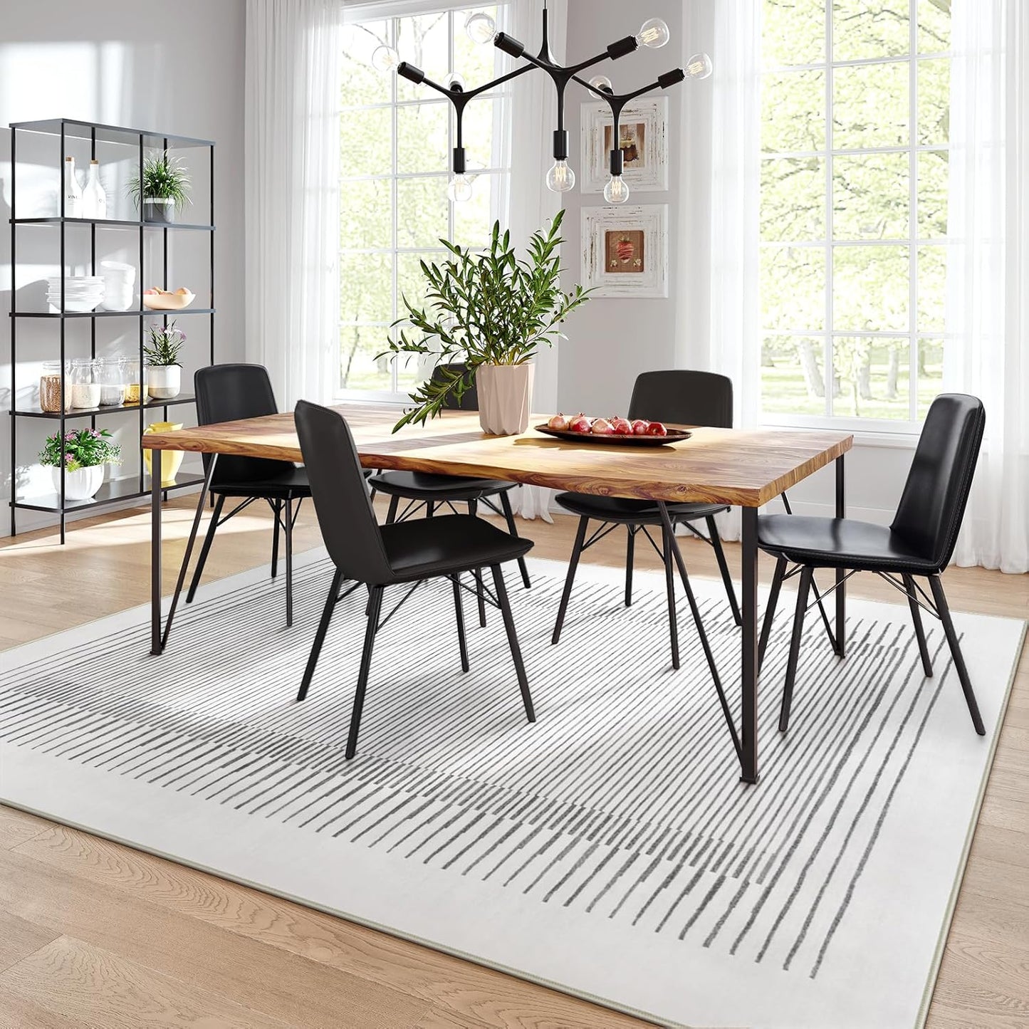 Wonnitar Striped 9x12 Rugs for Living Room, Non-Slip Soft Grey Berber Stripe Bedroom Rug, Low Pile Minimalist Floor Carpet for Dining Room Living Room Department (Grey,9' x 12')