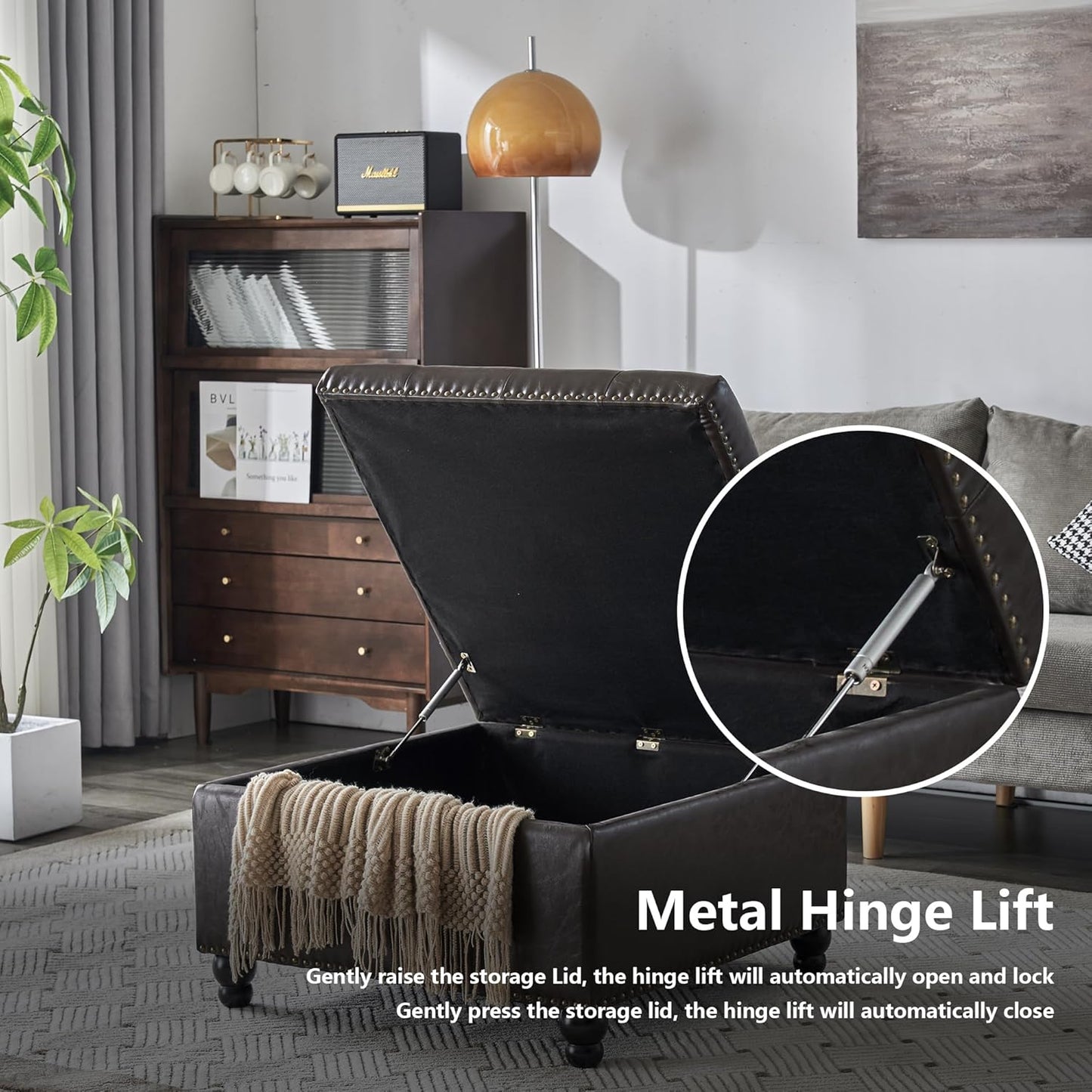 Square Storage Ottoman Bench Ottoman Coffee Table Bench Oversized Coffee Table Ottoman Bench with Storage for Living Room, Brown