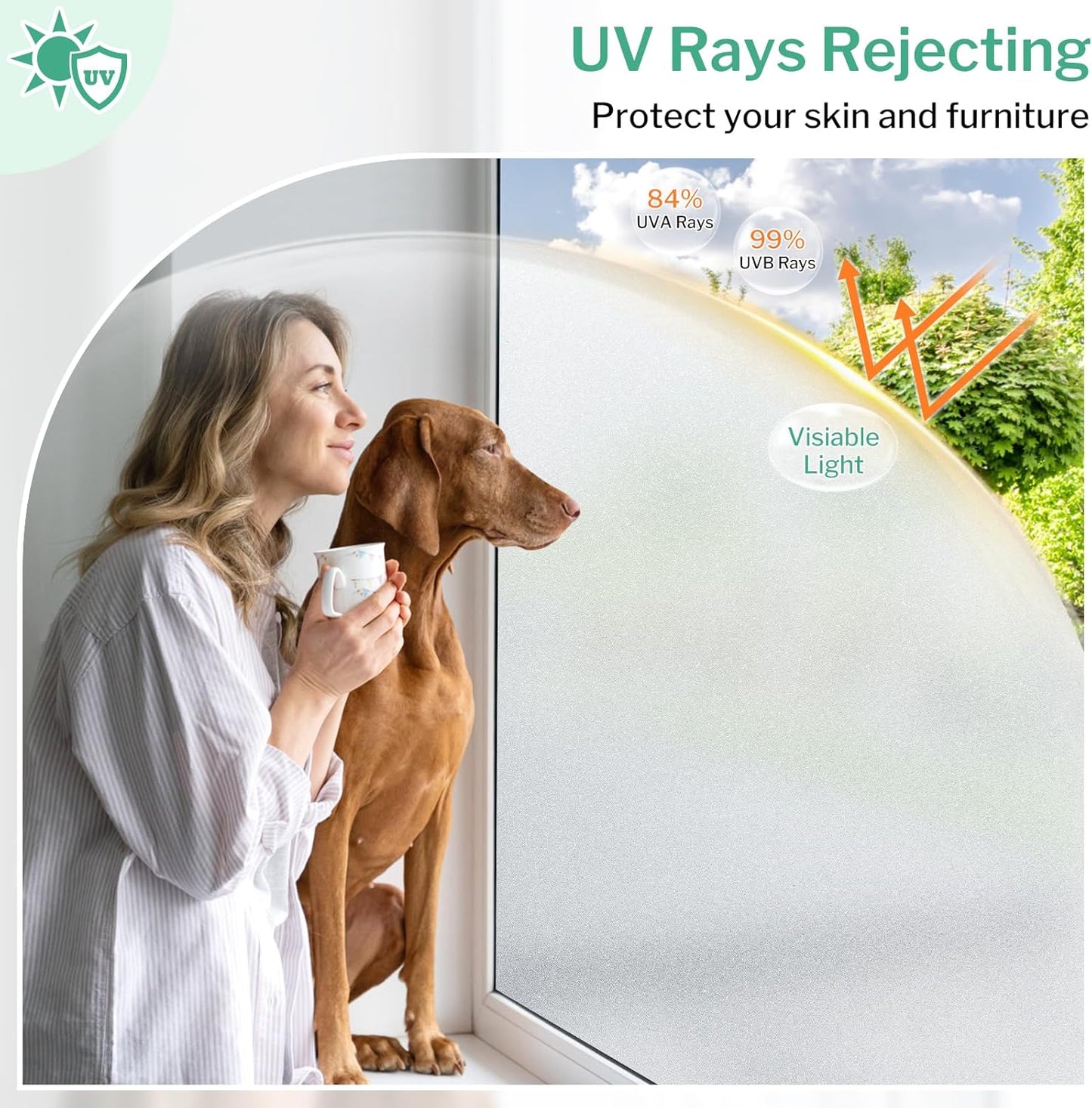 DOWELL Window Privacy Film, Frosted Glass Window Film, Static Cling Non-Adhesive Glass Clings, Sun Blocking Opaque Coverings, Reusable Door Stickers for Bathroom Home Office, Pure, 23.6"x118"