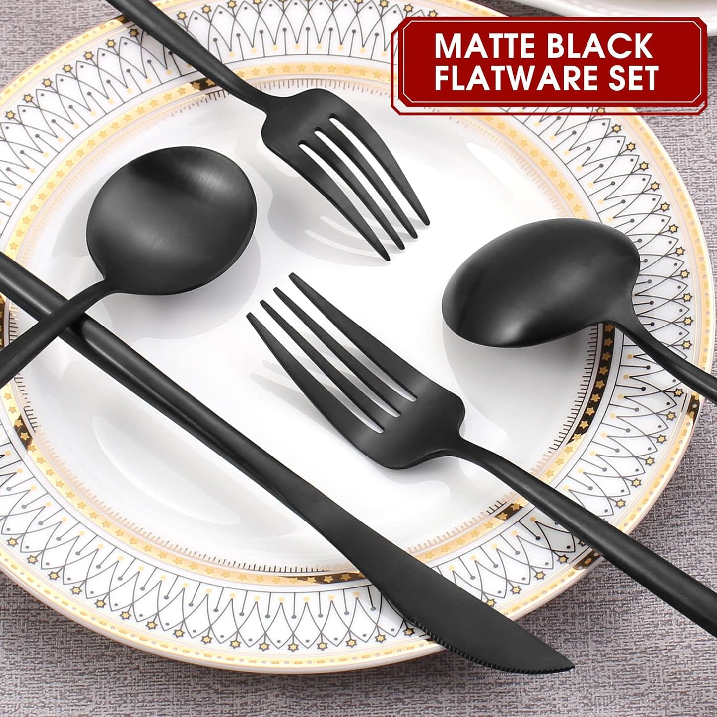Matte Black Silverware Set, 20-Piece Stainless Steel Flatware Set, Tableware Cutlery Set Service for 4, Satin Finish Utensils Set, Knife Fork Spoon Set for Home and Restaurant, Dishwasher Safe