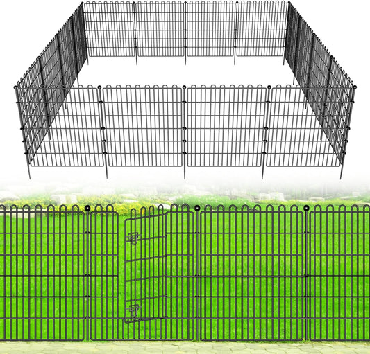 20 Panels No Dig Decorative Garden Fence with 2 Gates for Yard, 32 in(H) X 47.2 ft(L) Animal Barrier Fencing for Outdoor Dog, Metal Portable Garden Fences for Borders, Pets, Landscape, Temporary Fence