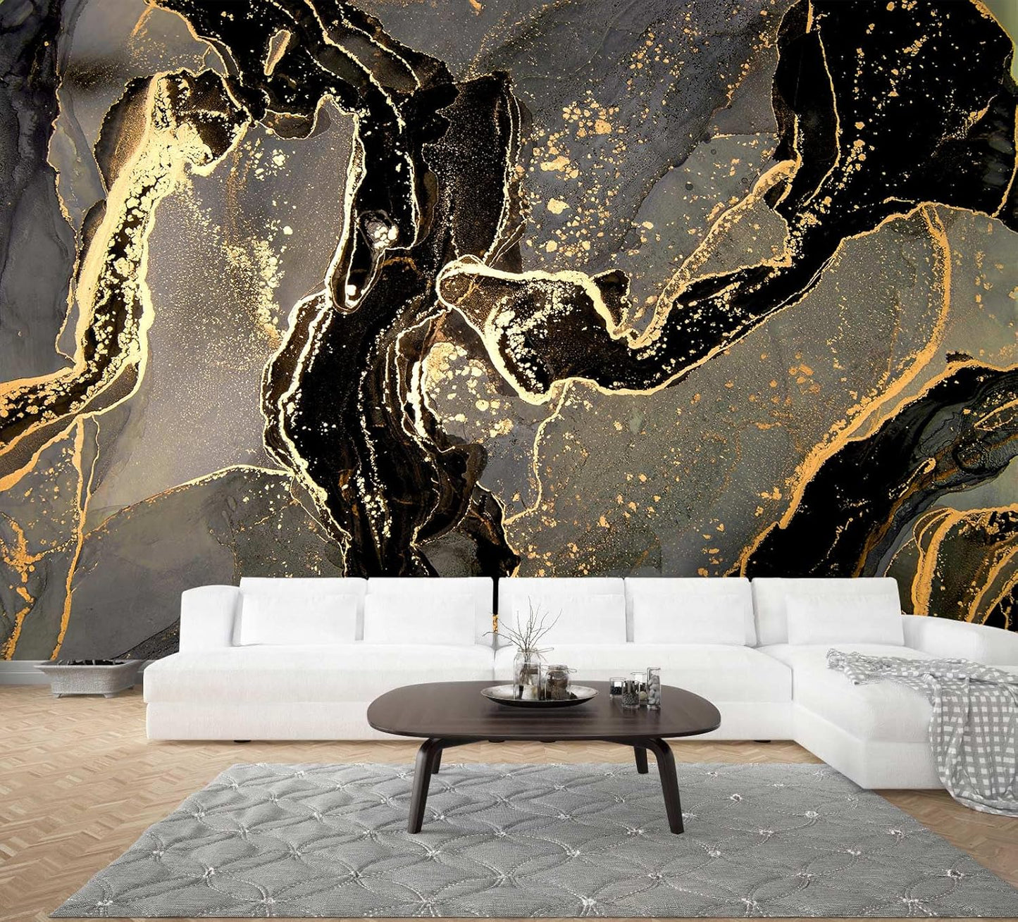 WFBHUA-Black and Golden Marble Wallpaper Modern Large Art Photo Wall Murals Living Room Bedroom Office (Not Peel and Stick)