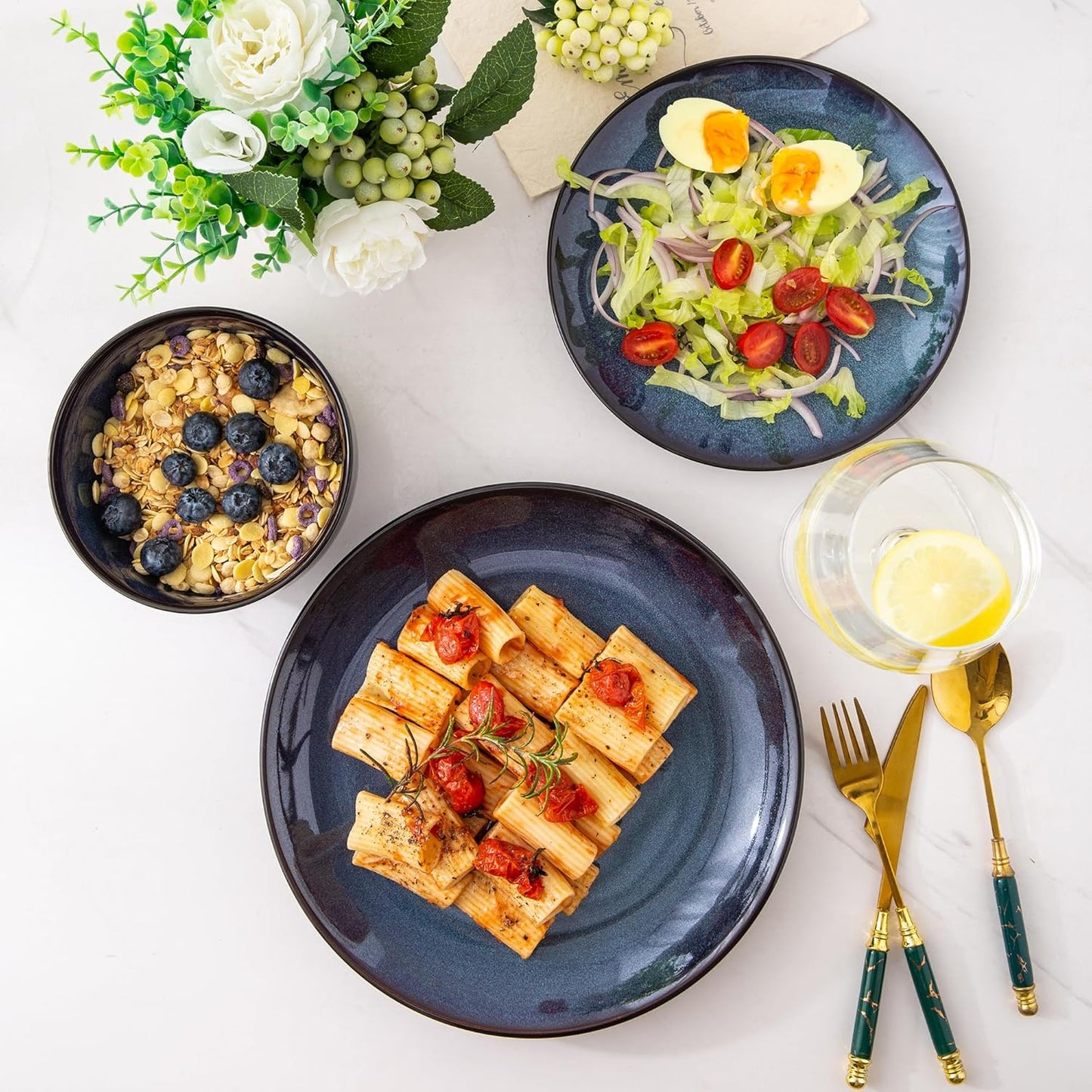 LERATIO Ceramic Dinnerware Sets for 12, 36 Pieces Plates and Bowls Sets, Reactive Glaze Dishes -Scratch Resistant, Dishwasher&Microwave Safe&Oven Safe