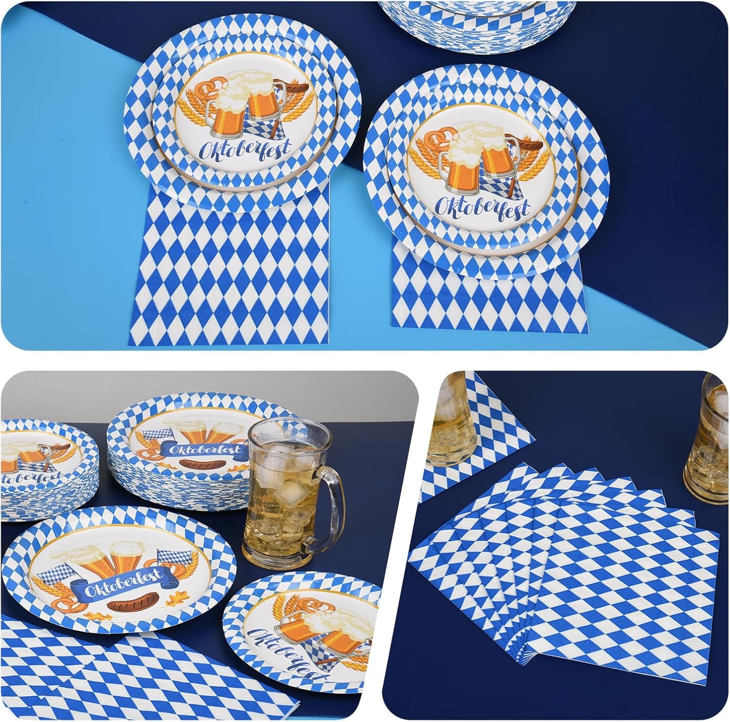 150Pcs Oktoberfest Party Supplies Oktoberfest Paper Plates and Napkins Oktoberfest Party Dinner Dessert Plate Disposable Decorations for Beer Festival Tableware,Serves 50 Guests