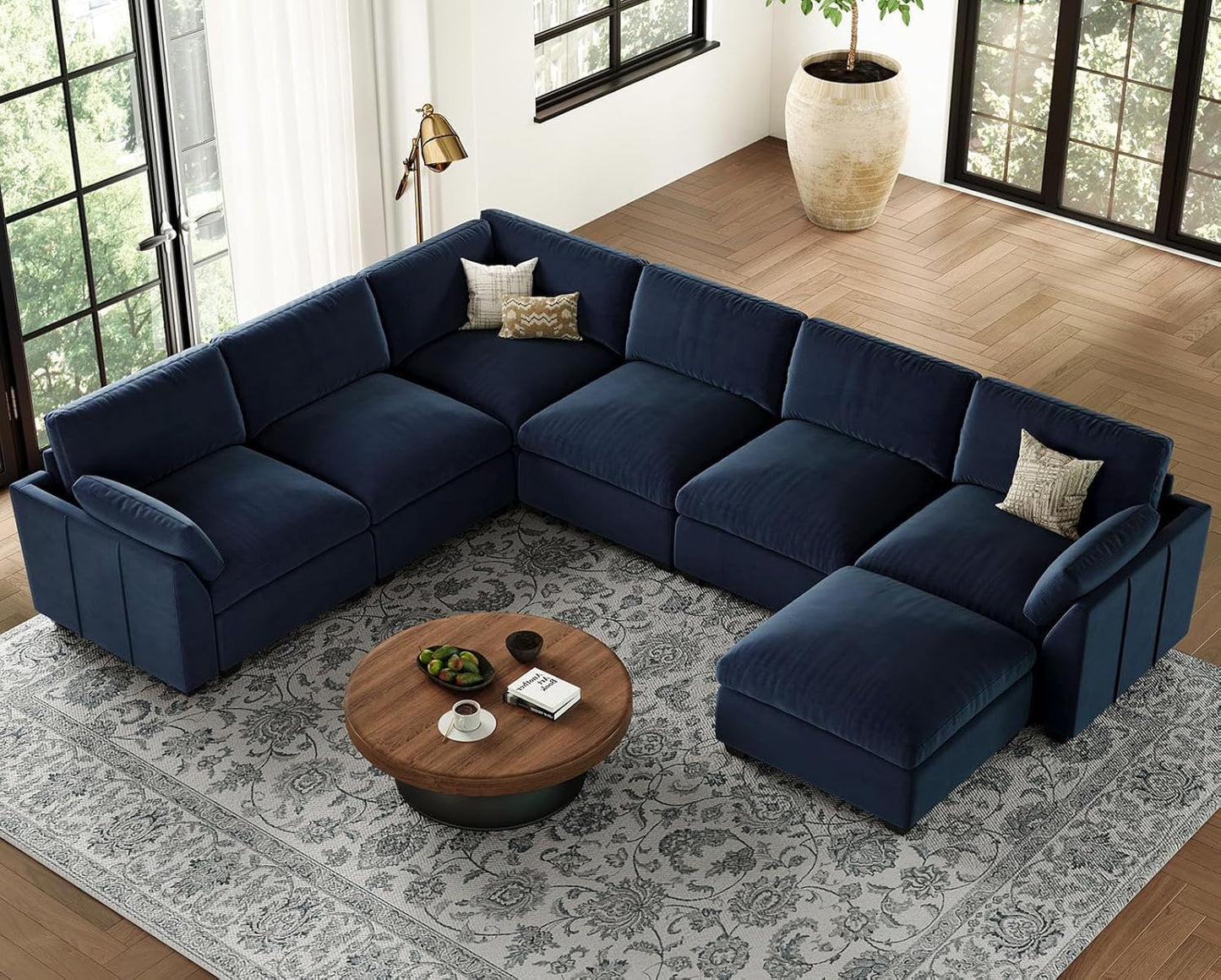 Belffin Oversized Sectional Couch,137.8" 7-Seater U Shaped Modular Sectional Sofa with Ottoman,Convertible Velvet Couches for Living Room,Blue Couch