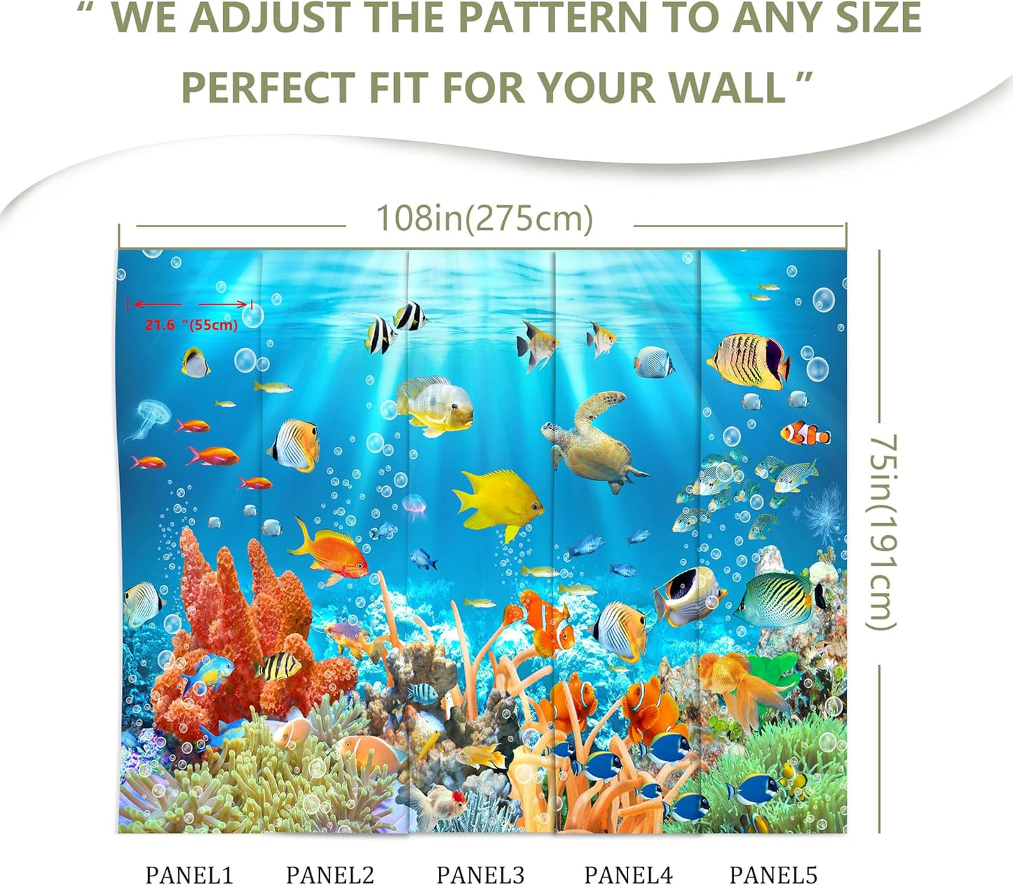 Undersea Wallpaper The Underwater World Turtle Goldfish Clown Fish Wall Mural for Bedroom Living Room (Not Peel n' Stick)