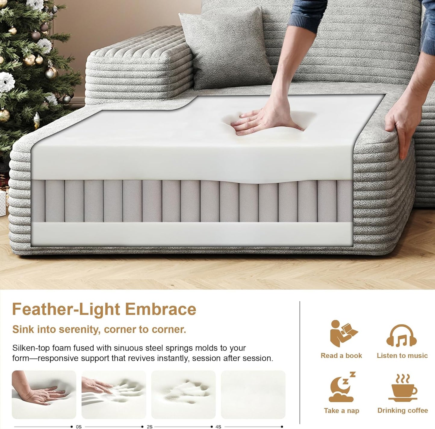 108" Sectional Couches for Living Room Modern Modular Sofa with L-Shape Couchs Upholstered Boneless Couch Deep Seat Sectional Couch with Chaise (Grey, Left Facing Chaise+2Seaters)