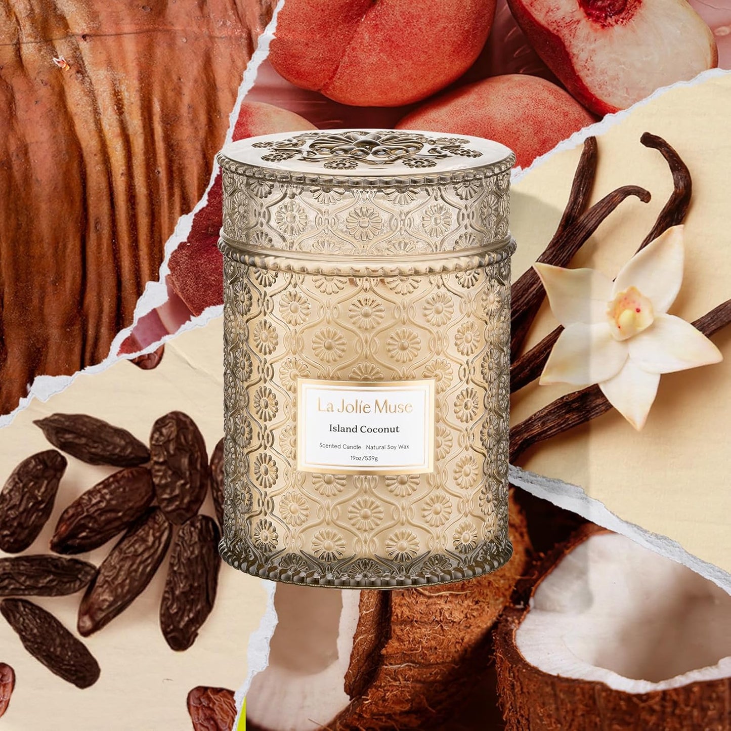 LA JOLIE MUSE Vanilla Coconut Candle – Coconut, Freesia & Vanilla | 19 oz Large Wooden Wick Candle | Natural Soy Wax | 90 Hours Clean Burn | Gift-Ready for Hosts & Gatherings | Elegant Home Décor