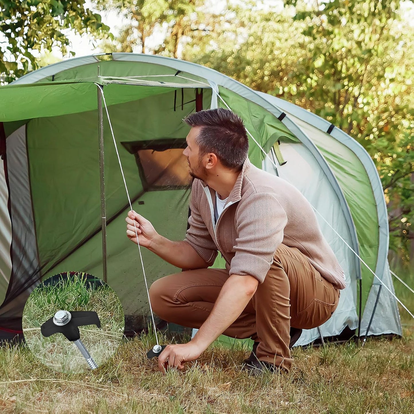 Hicarer 20 Pcs 20 Pcs 8'' Screw in Tent Stakes Heavy Duty Ground Metal Stakes for Inflatables with Hex Head Driver for Outdoor Camping Tent Inflatable Garden Decor (Black)