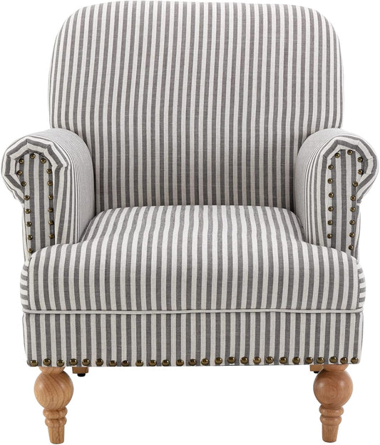 chairus Linen Accent Chair for Living Room Upholstered Mid Century Modern Single Sofa Chair with Solid Wood Legs Comfy Reading Chair Armchair for Bedroom/Office Room/Recption/Lounge, Black Stripe