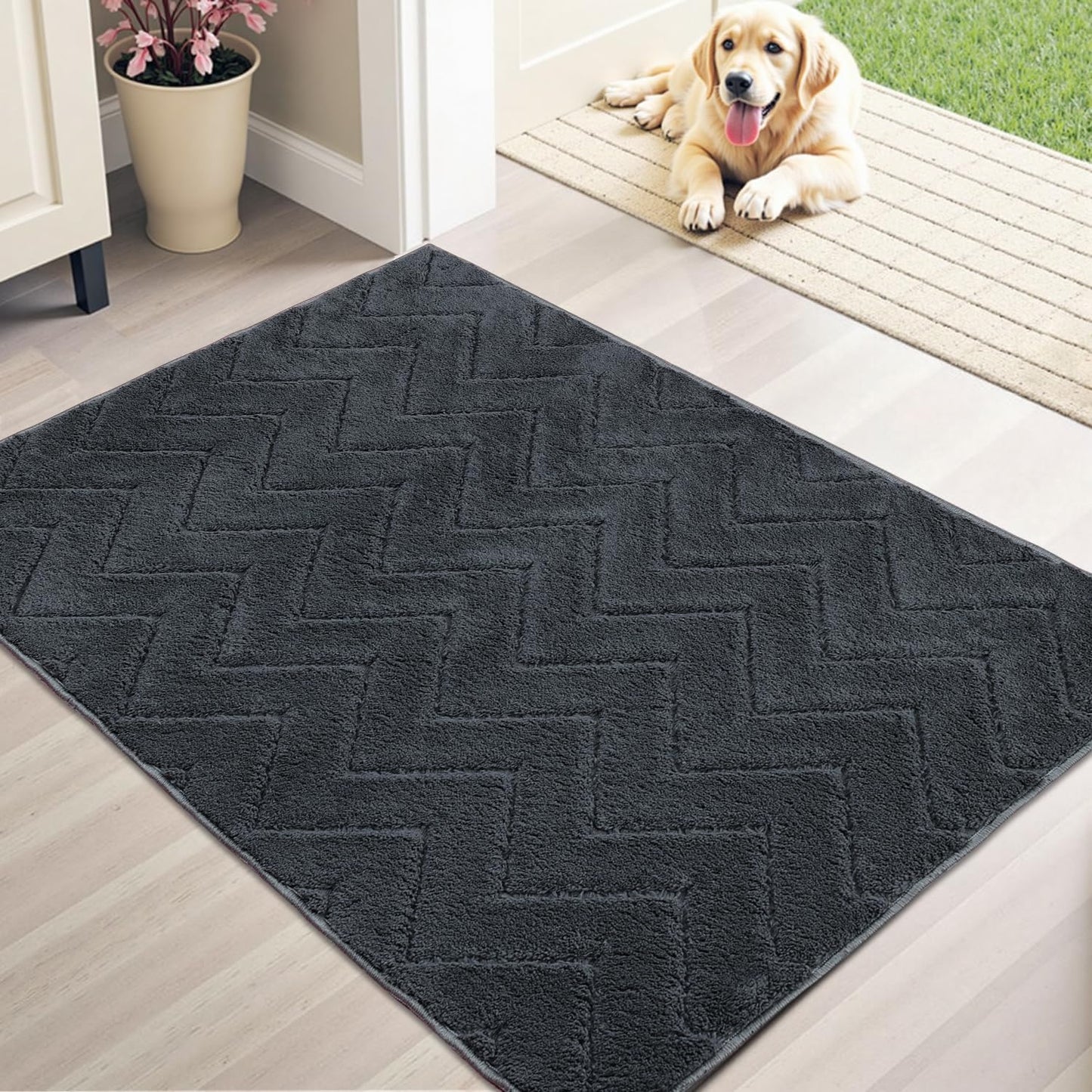 Stiio Front Door Mat Indoor Outdoor Entrance 20x31.5 Inches, Non Slip Washable Entry Rug, Dog Doormat, Absorbent Entrance Mat for Front & Back Door, Muddy Wet Shoes & Paws, Dark Grey