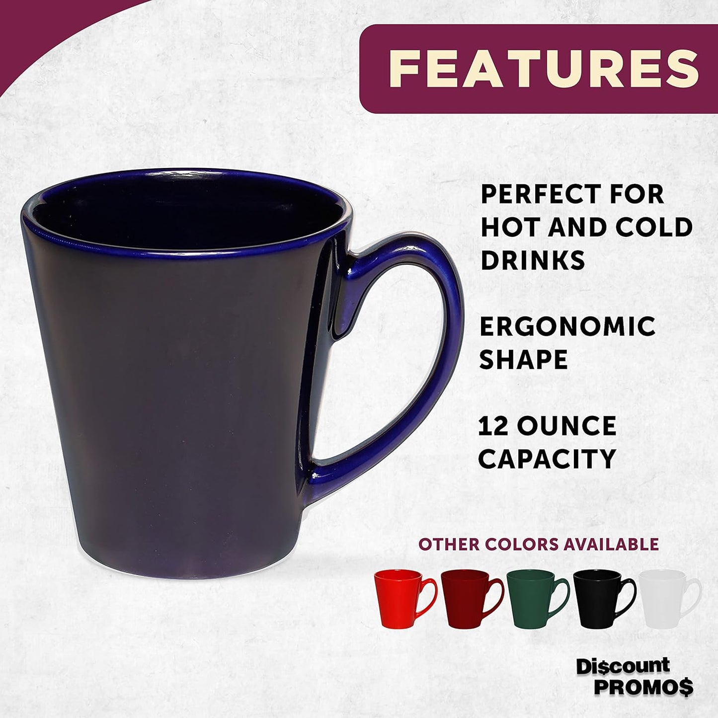 DISCOUNT PROMOS Glossy Ceramic Latte Coffee Mug 12 oz. Set of 10, Bulk Pack - Perfect for Tea, Espresso, Cappuccino, Hot Cocoa - Blue