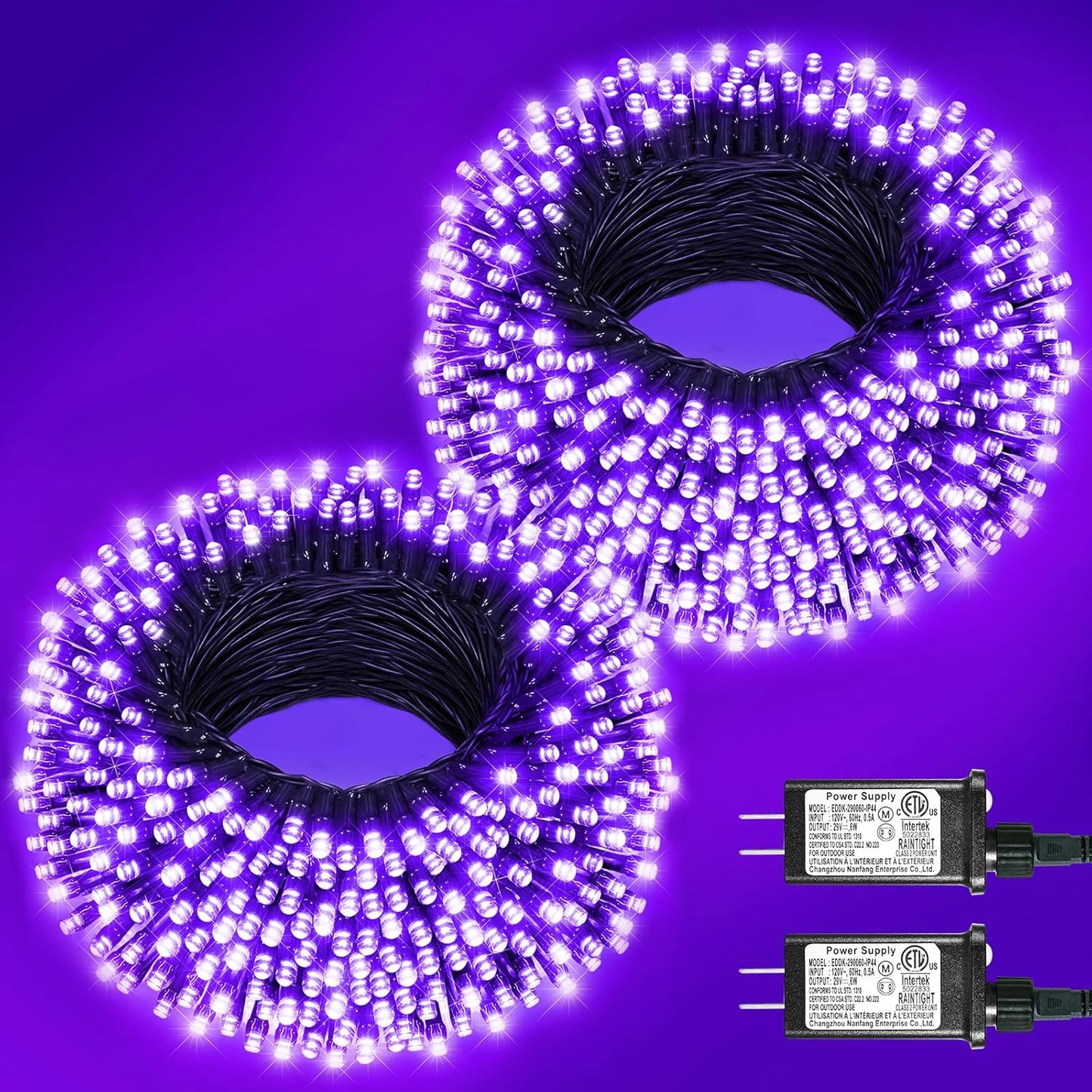 2 Pack Halloween Lights Outdoor, Total 200FT 600 LED Purple String Lights for Outside with 8 Modes Waterproof, Plug in Halloween Decorations for Indoor House Room Patio Garden Party Holiday