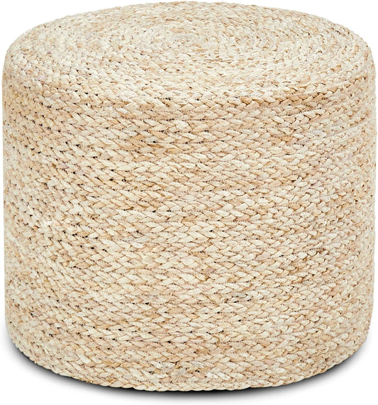 Wimarsbon 18'' Ottoman Pouf, Natural Braided Poof, Rustic Handweave Lounge Pouffe, Boho Footrest Stool for Bedroom, Accent Table or Seat for Living Room (Natural Corn Husk)