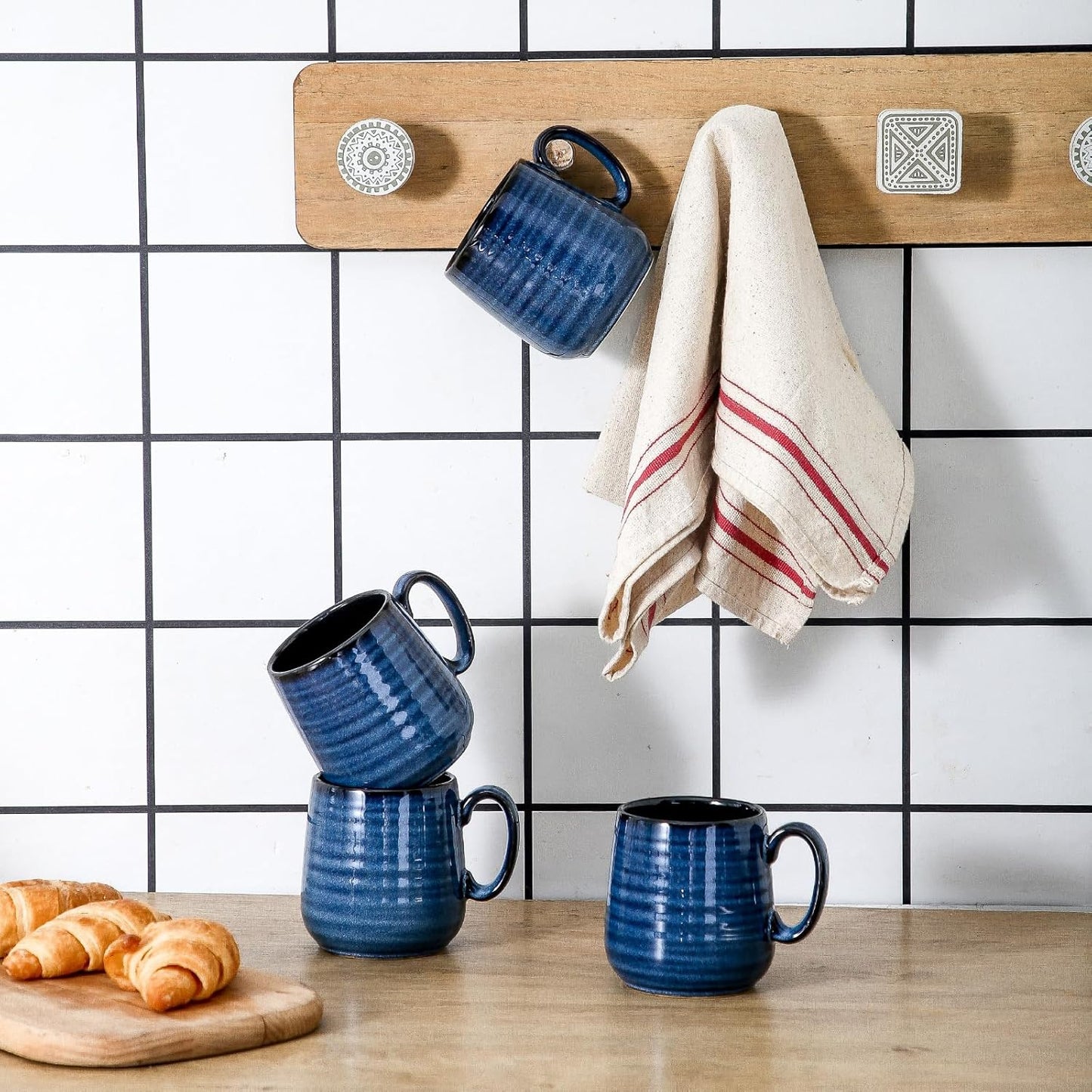 Hasense Small Coffee Mugs 8 oz, Ceramic Cappuccino Cups Set of 4, Espresso Mug with Handle for Latte, Tea, Milk and Mocha, Mini Cups for Gift, Dishwasher & Microwave Safe, Blue