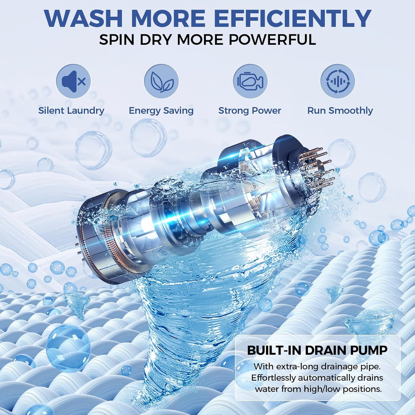 17.8Lbs Portable Washing Machine Nictemaw Portable Washer, 2.3 Cu.ft Washer and Dryer Combo with Drain Pump, 10 Programs 8 Water Level Compact Laundry Washer for Home, Apartment, RV, Dorms