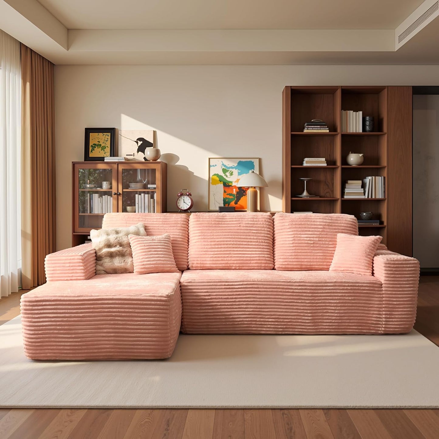 ovios 104" Cloud Sectional Couch with L-Shape Chaise,Modern Modular Sofa with Deep Seat, Upholstered Couches for Living Room Bedroom,No Assembly Required, Pink (Plush Corduroy Fabric)