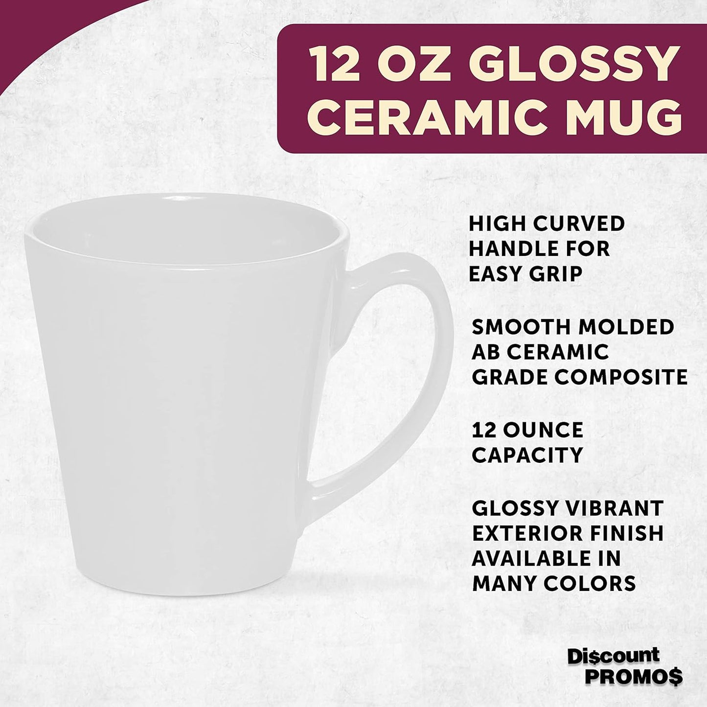 DISCOUNT PROMOS Glossy Ceramic Latte Coffee Mug 12 oz. Set of 10, Bulk Pack - Perfect for Tea, Espresso, Cappuccino, Hot Cocoa - White