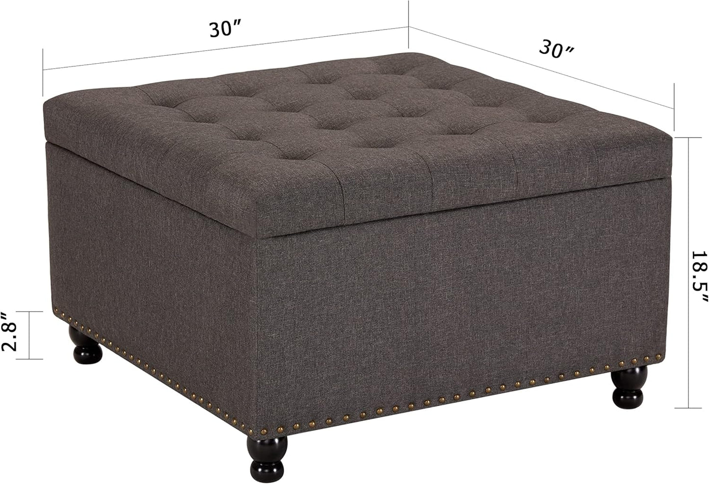 Tbfit Large Square Storage Ottoman Bench, ButtonTufted Upholstered Coffee Table Ottoman with Solid Wood Legs, Oversized Storage Ottomans Toy Box for Living Room (Light Grey)
