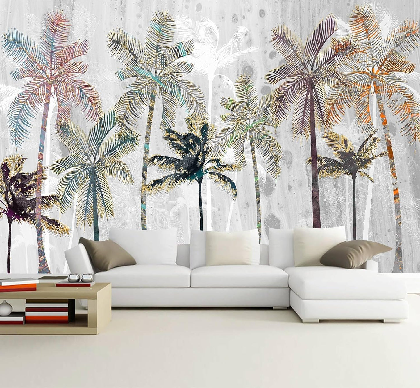 Hand Painted Coconut Tree Wallpaper Bedroom Tropical Plants Leaves Landscape Wall Mural Living Room (Not Peel and Stick)