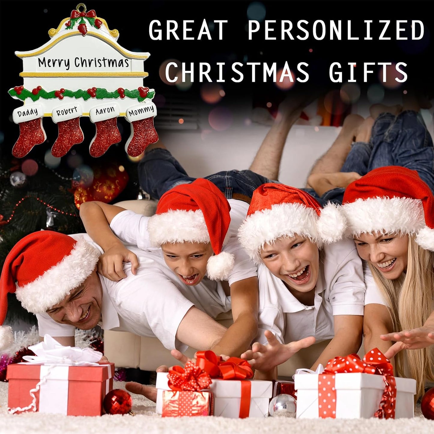 2025 Personalized Christmas Ornaments Family of 2/3/4/5/6/7/8,Custom Christmas Stoking Ornaments Deorations with Names,Customized Xmas Ornament Tree Deorations,Personalized Christmas Ornament Gifts