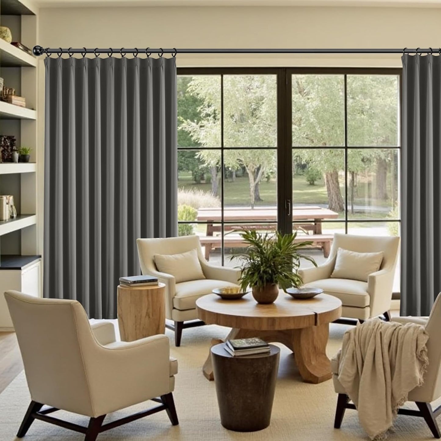 KangBang Frost Grey Pinch Pleated Blackout Curtains 120 Inches Long for Hall Windows, Soundproof Light Blocking Modern Lush Decor Window Panels Ceiling to Floor for Villa 2 Panels, 40Wx120L