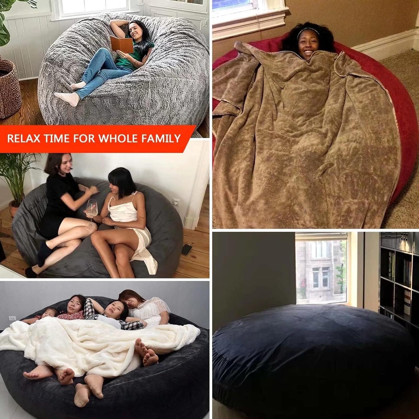 Big Huge Giant Bean Bag Chair for Adults, (No Filler) Bean Bag Chairs in Multiple Sizes and Colors Giant Foam-Filling Required- Machine Washable Covers, Double Stitched Seams (Coffee,6FT)