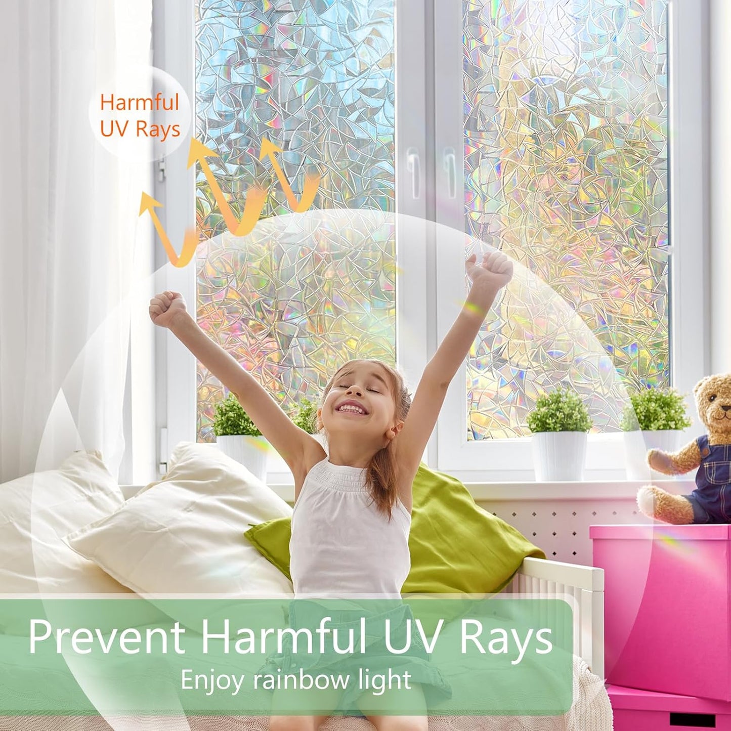 HIDBEA Window Privacy Film Static Clings, Rainbow Window Film, 3D Decals Non-Adhesive Window Vinyl Film for Home Door, 29.5 Inch x 6.5 Feet