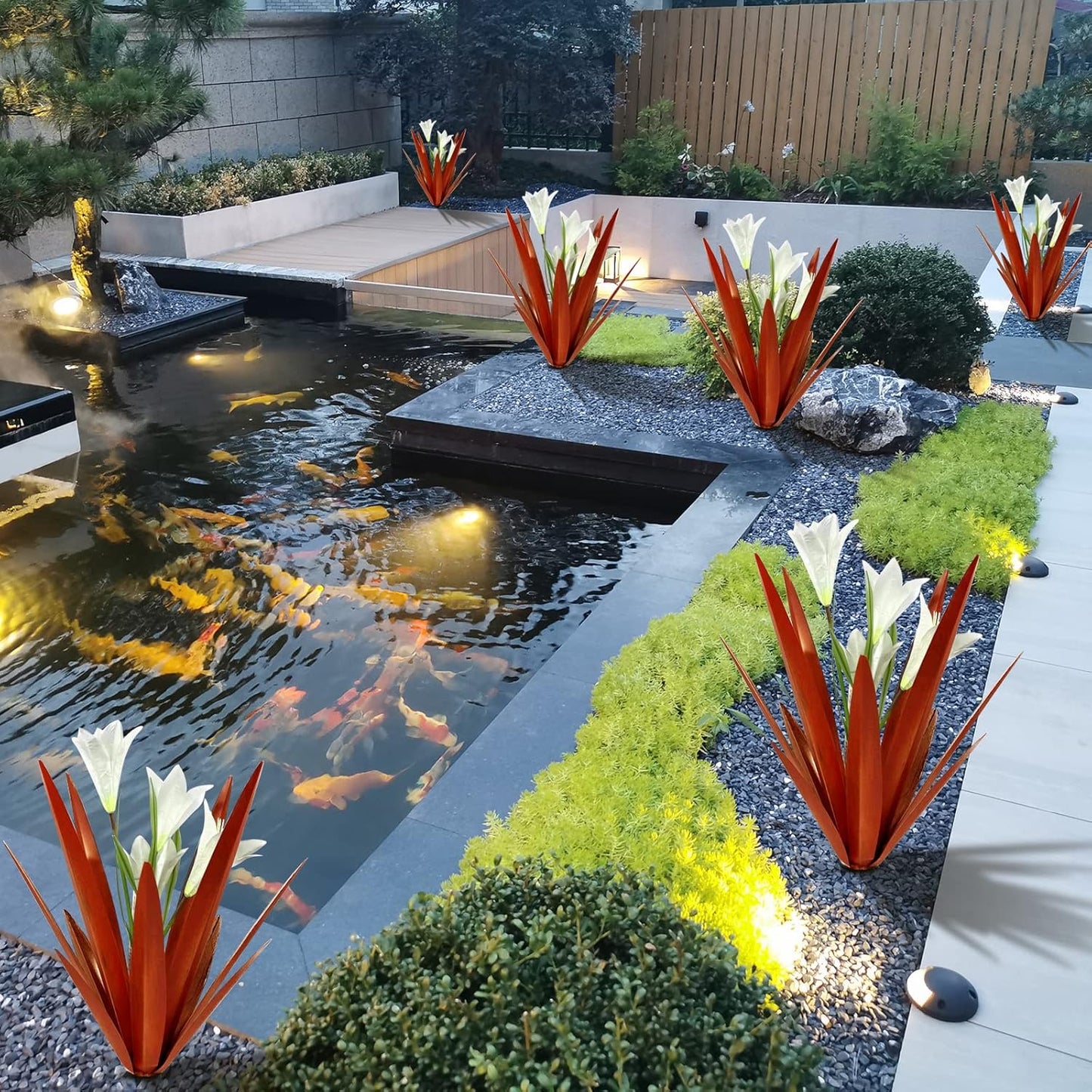 Homight Metal Agave Plant Outdoor Decoration Outdoor Garden Decoration Lily Mexican Yard Art Plant Garden Agave Lily Decorative Garden Gift… (2 Big White Lilies)