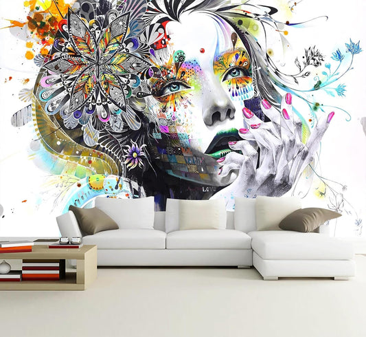 Colorful Graffiti Art Wallpaper Mural for Dressing Room Beauty Nail Salon (Not Peel and Stick)