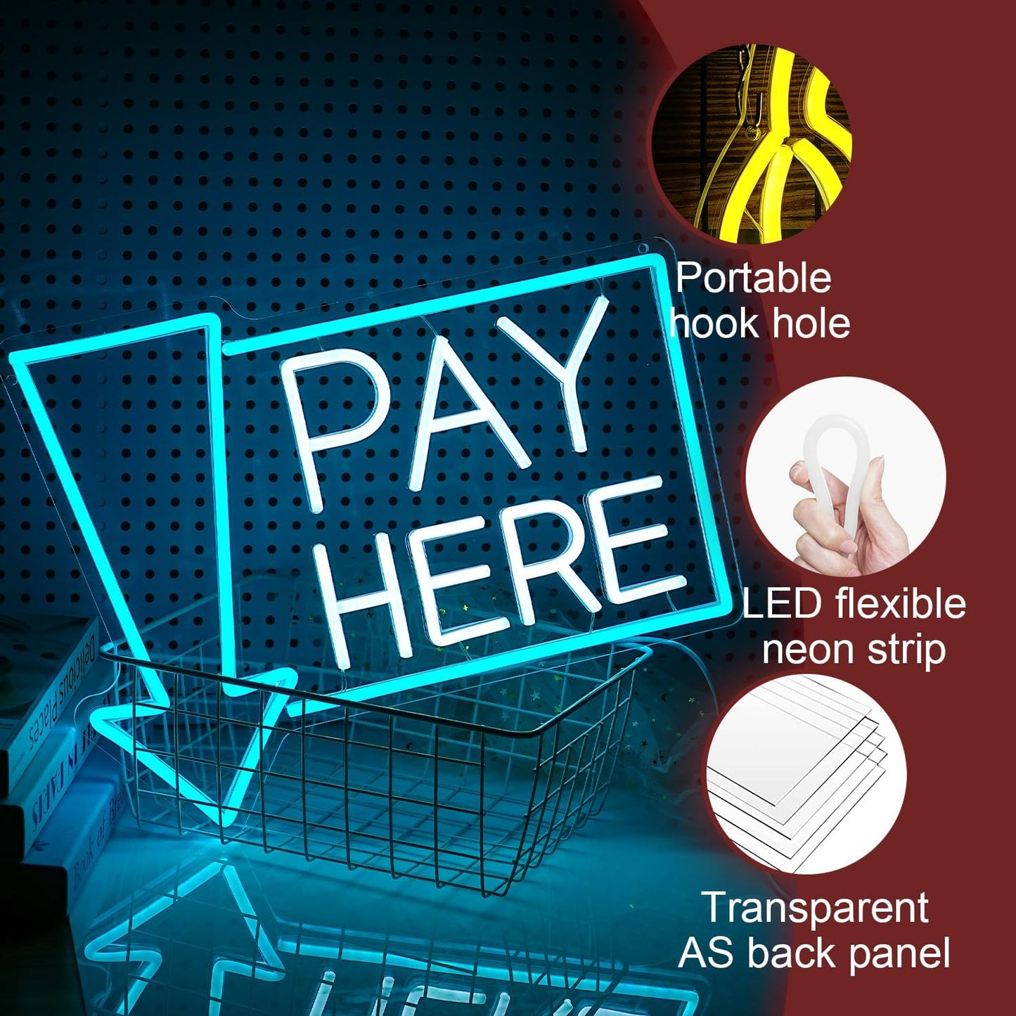 Pay Here Neon Sign Bright Ice Blue White Pay Light Up Sign for Business Decor Dimmable LED Words Neon Light for Restaurant Shop Bar Neon Wall Decor (16.5 * 12.8 In)