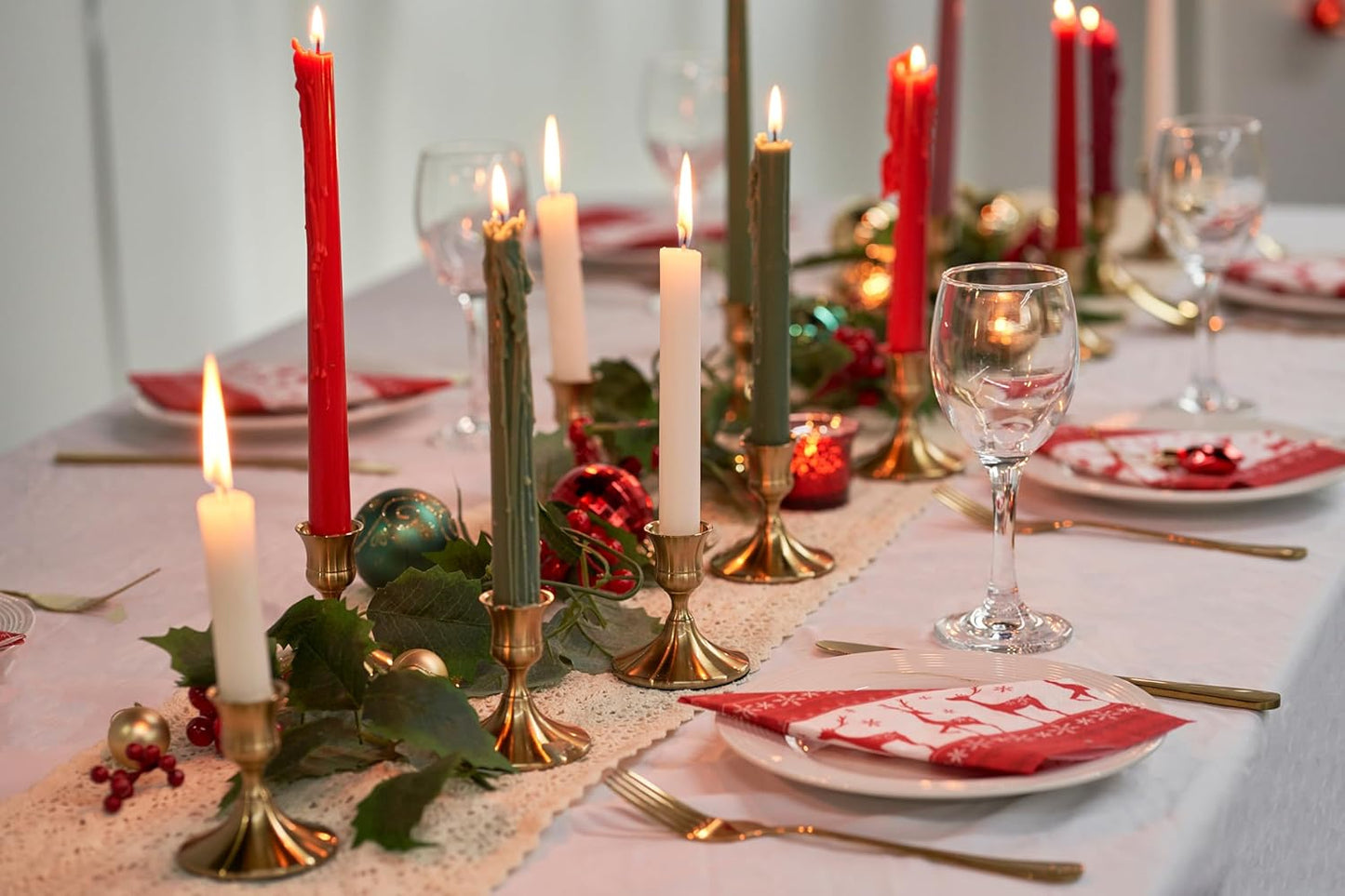 Gold Taper Candle Holder, Brass Candlestick Holders, Vintage Metal for Table Centerpieces Wedding Christmas Decor (Gold, 12 Pcs)