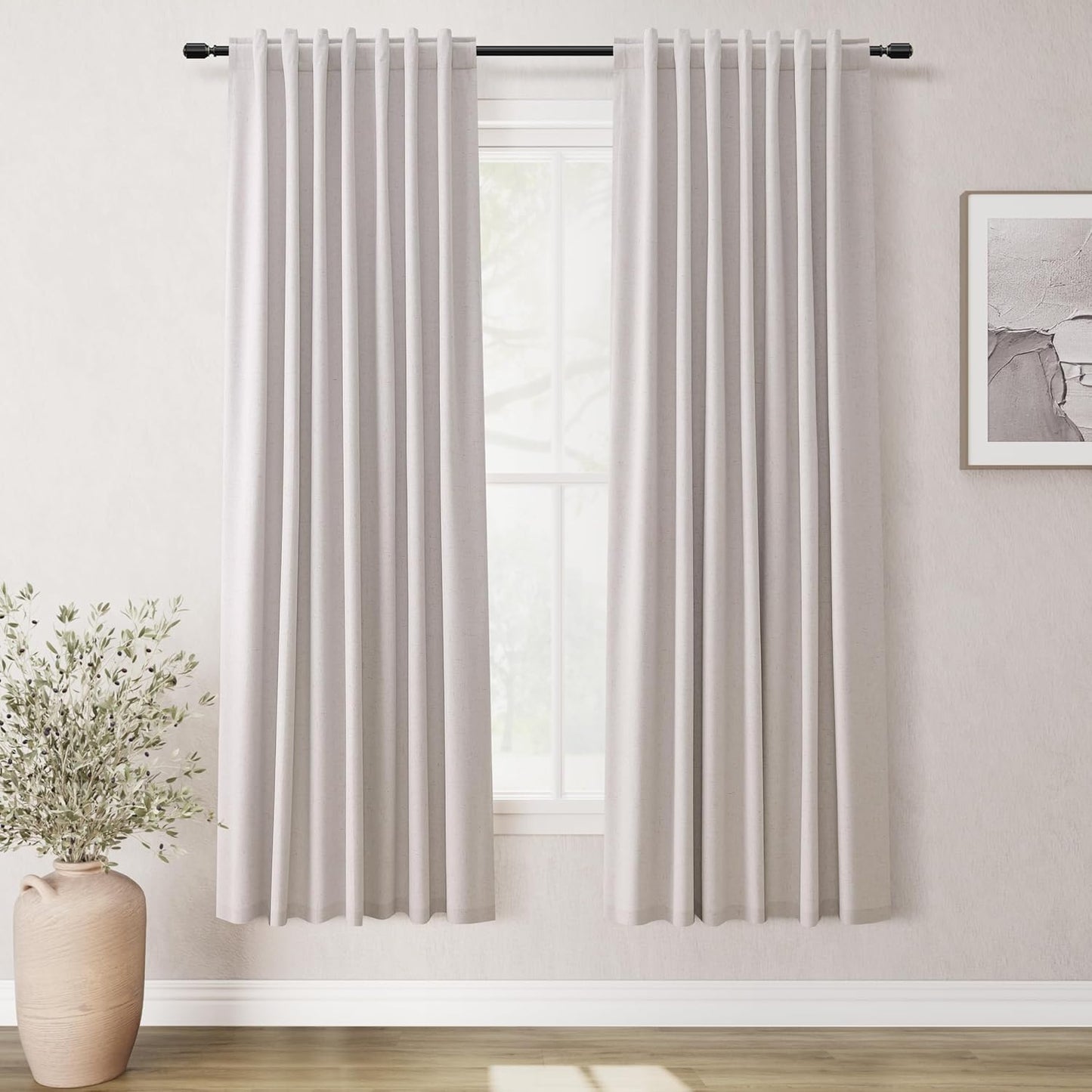 BOODII Linen Blackout Curtains for Bedroom 72 Inch Length 2 Panels Set Room Darkening Curtains Champagne Black Out Curtain Neutral Thermal Insulated Living Room Nursery Drapes Back Tab 52x72