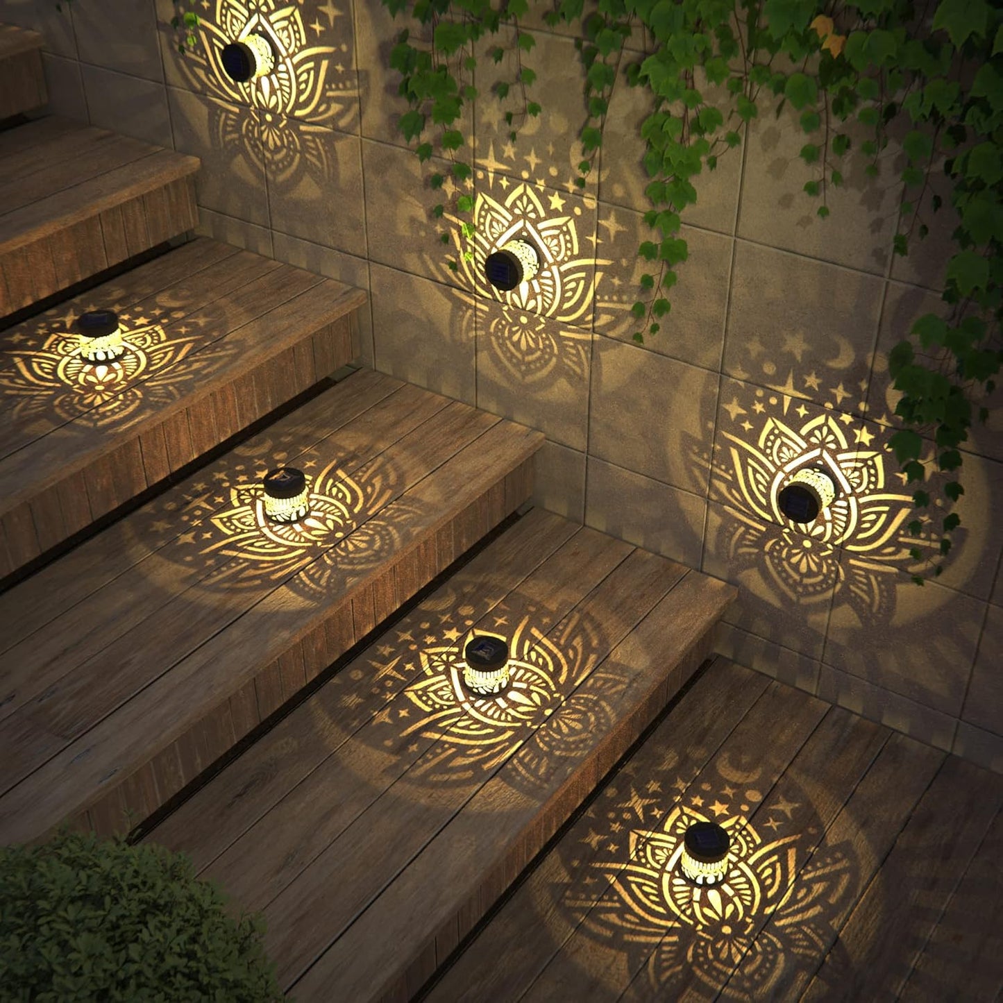 2 Pack Solar Fence Lights Metal Solar Powered Outdoor Wall Deck Lights Lotus Theme Waterproof Fence Light for Garden Post Patio Backyard Yard Decor (Lotus, 2 Pack)