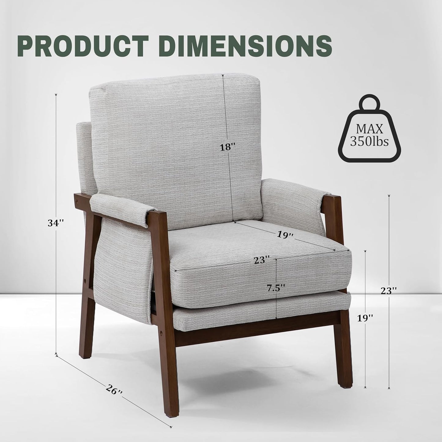 Modern Accent Chairs Set of 2 for Living Room Mid Century Arm Chairs Upholstered Bedroom Chairs Comfy Lounge Chairs with Solid Wood Frame, White