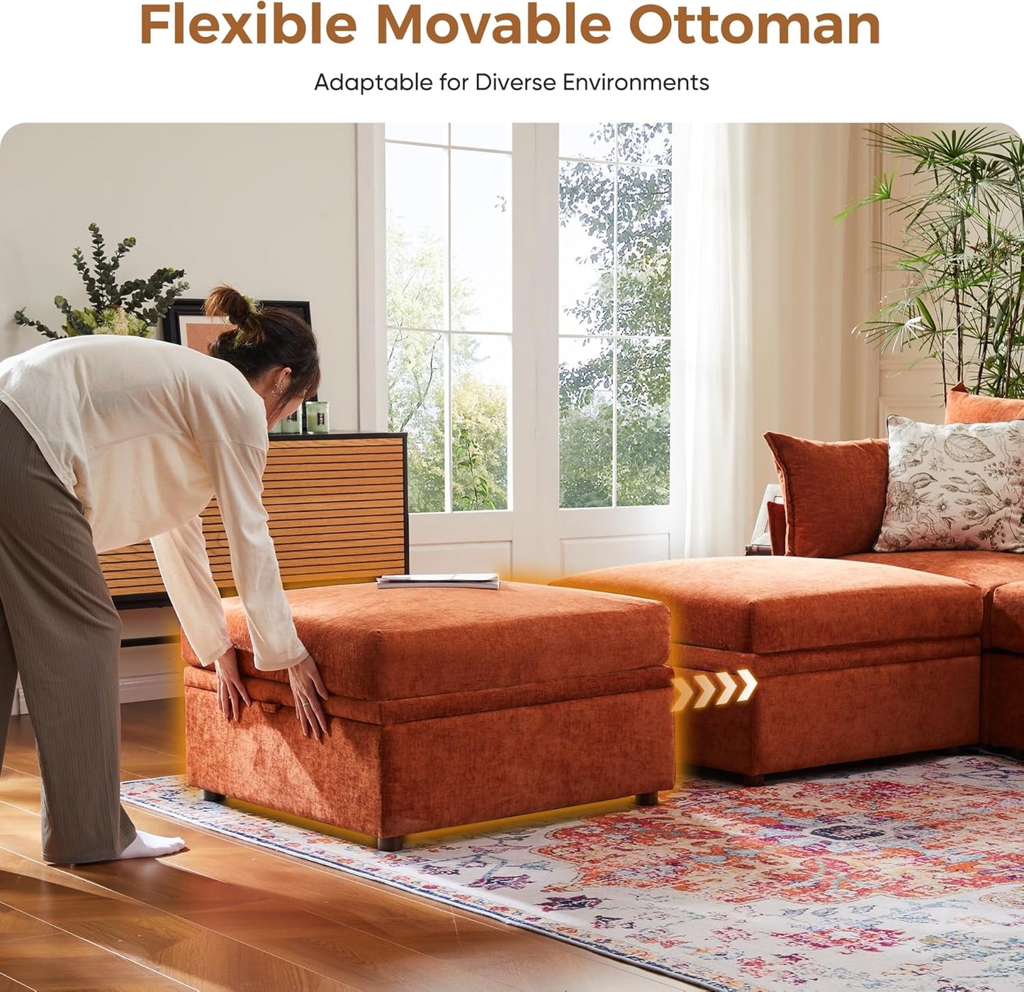 166.6" Oversized Modular Sectional Sofa, U Shaped Convertible Couch with Movable Ottoman, Large 8 Seat Corner Couches for Living Room Deep Seat Terracotta Chenille