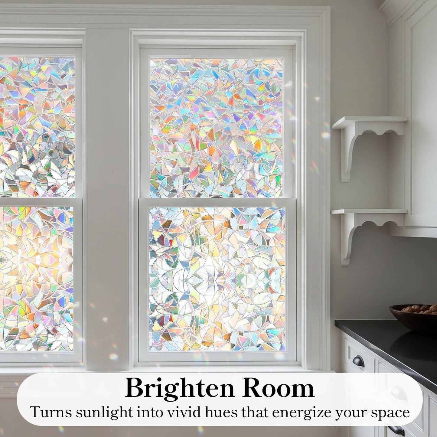 DUOFIRE Window Privacy Film, Rainbow Window Clings for Glass Windows, Stained Glass Film Decorative, 3D Decals Cover, Suncatcher Static Cling Sticker for Home, 23.6 x 78.7 inch