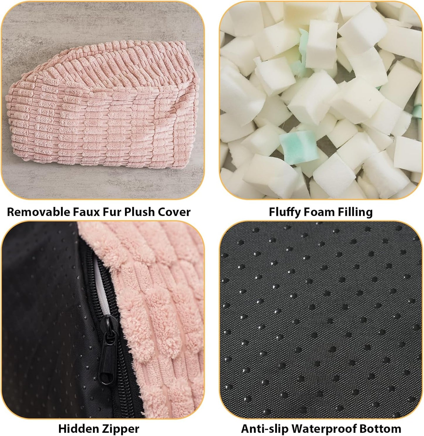 Round Stuffed Pouf Ottoman for Foot Rest, Storage Ottoman Pouf Foot Stool Cushion, Faux Fur Poufs with Foam Chunk Filling, 26 X 18 Inch Floor Chair for Living Room Bedroom Home Decor, Pink