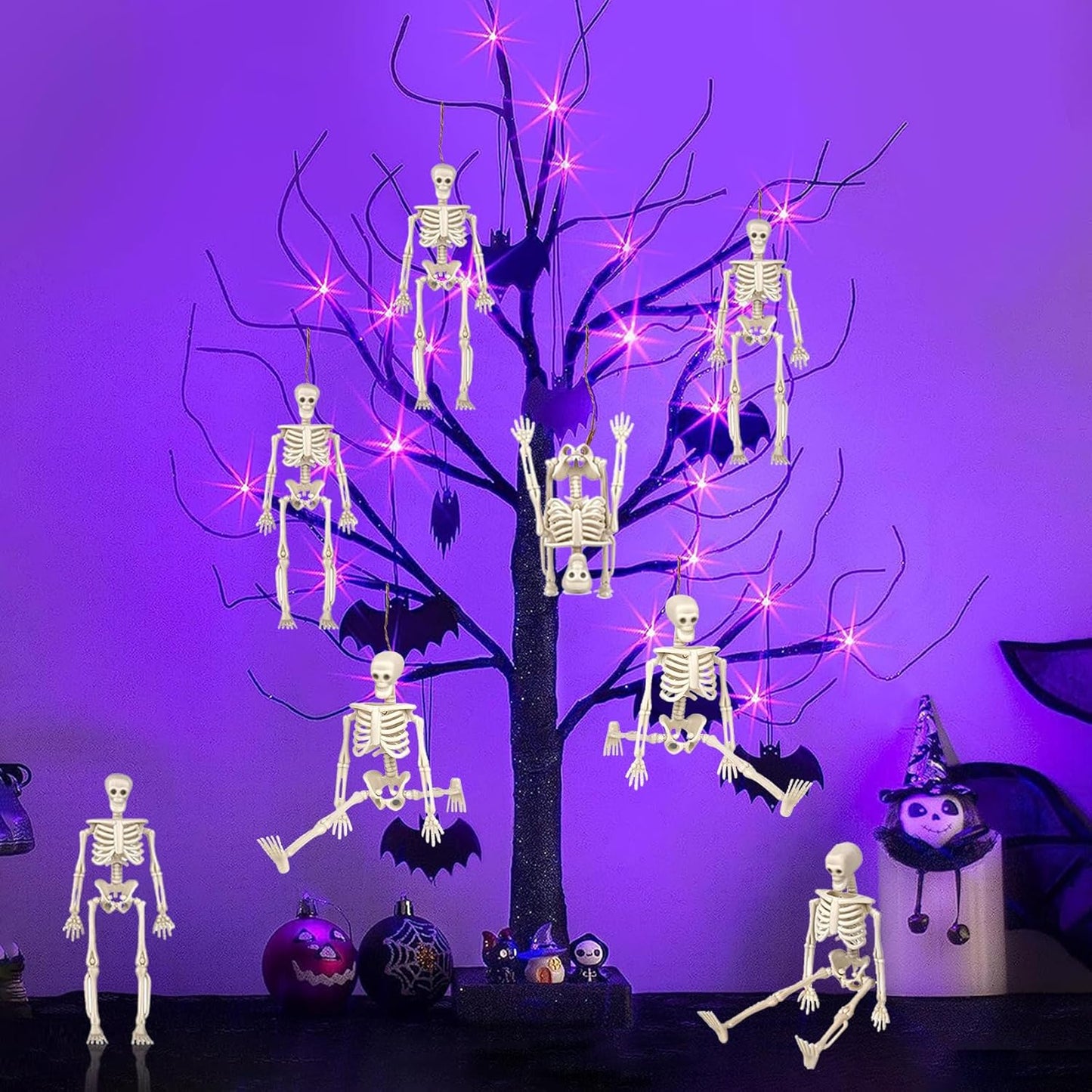 16 Pcs Halloween Mini Skeleton Figurine Decoration,6”Halloween posable Skeleton Decor,Small Plastic Skeleton Figure for Spooky Home Decor Haunted House Decorations Party Favors