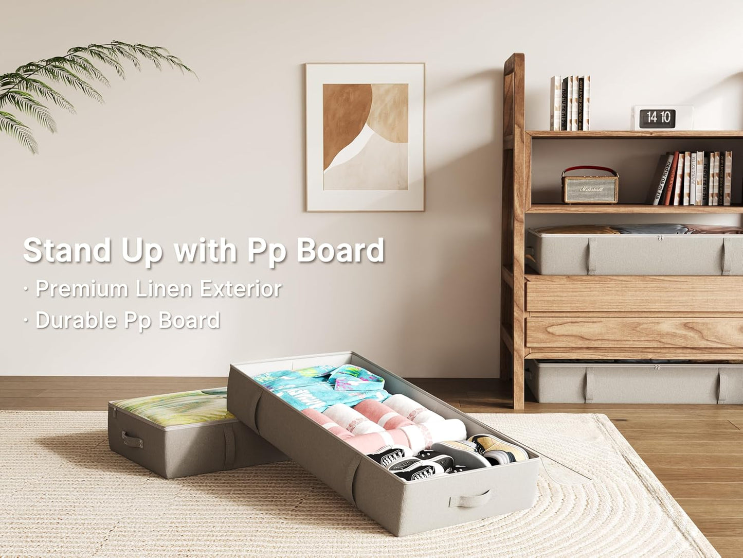 2-Pack Under Bed Storage Containers, 8 Inches Tall Underbed Clothes Storage Organizer Bin with Sturdy Sidewalls/Bottom, Under the Bed Storage Bags 2 Storage Bins, Light Grey