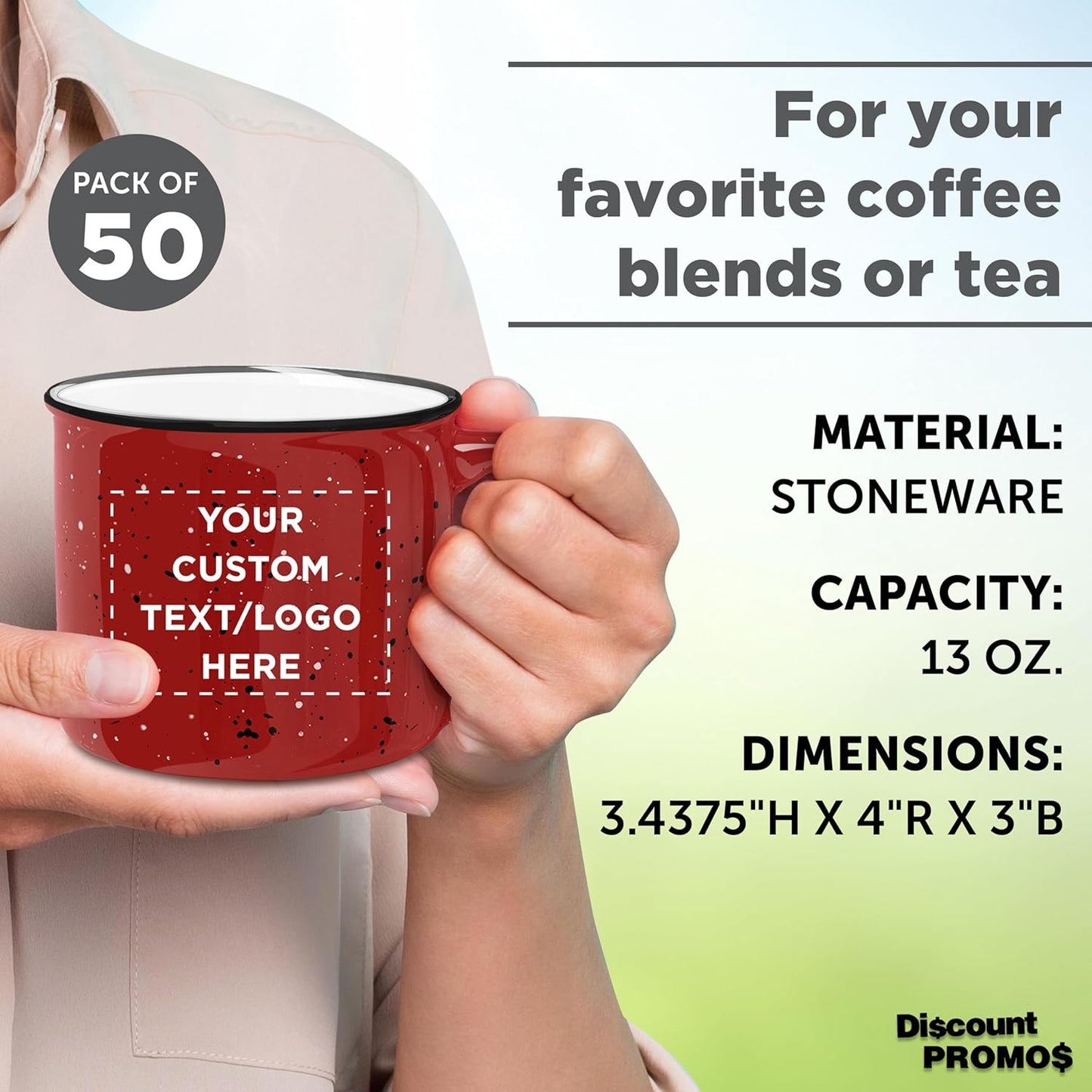 DISCOUNT PROMOS Custom Ceramic Campfire Coffee Mugs 13 oz. Set of 50, Personalized Bulk Pack - Perfect for Tea, Espresso, Cappuccino, Hot Cocoa - Red