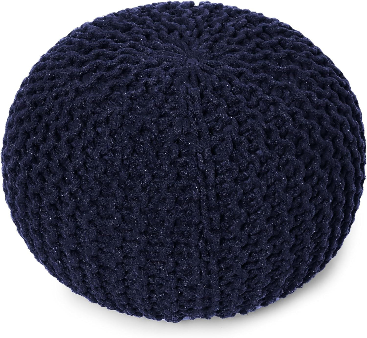 REDEARTH Round Pouf Foot Stool Bean Bag Ottoman - Cable Knitted Cord Boho Pouffe - Poof Accent Bean Bag - Handmade by Artisans for Living Room - Bedroom (19.5"x19.5"x14") - Navy Blue