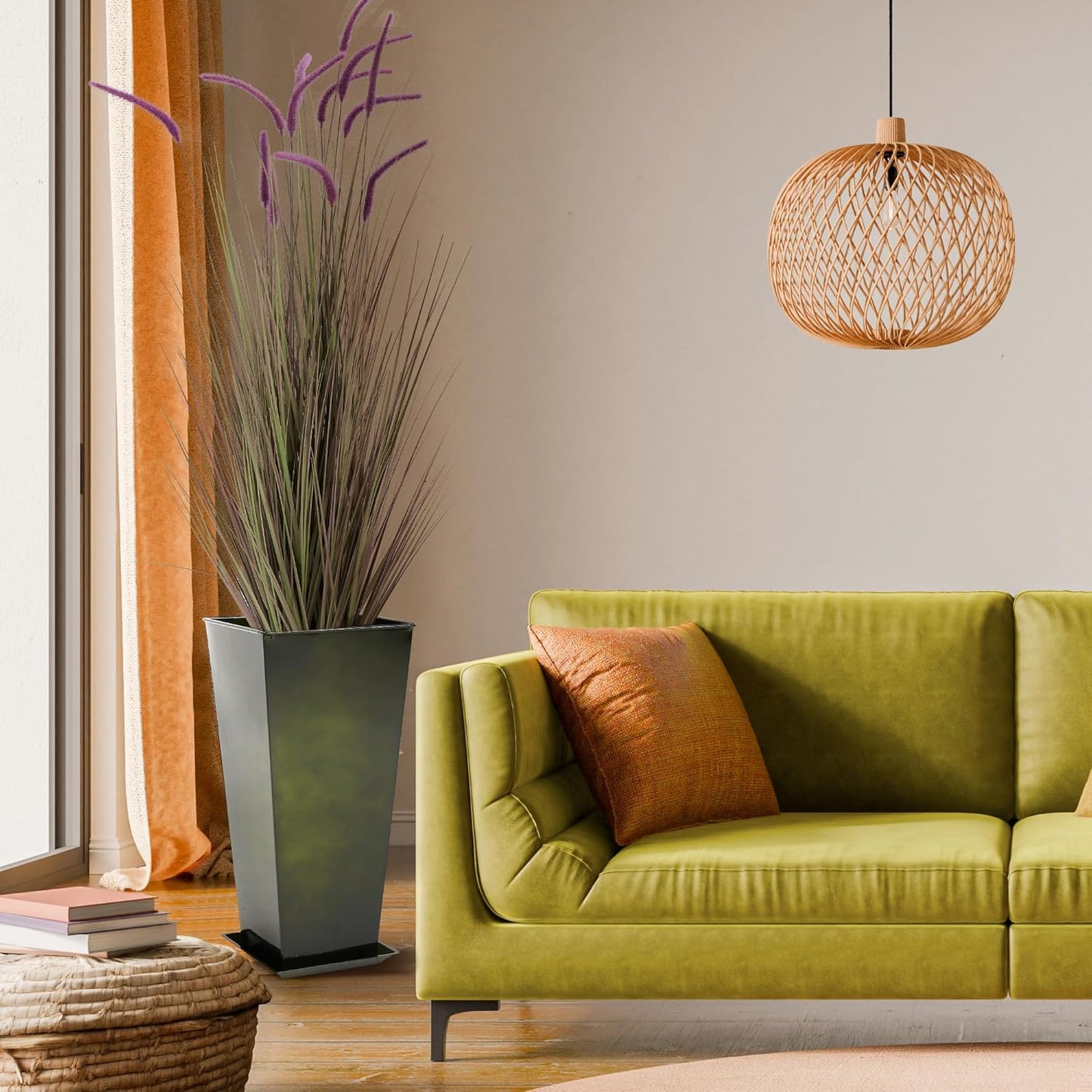 KOL Artificial 5ft 2-Pack Horsetail Reed Grass, 59in Tall Artificial Indoor Outdoor Fake Grass Plant, Home Office Décor Artificial Plants in Pot Faux Plant Greenery, Wedding Decor, Purple