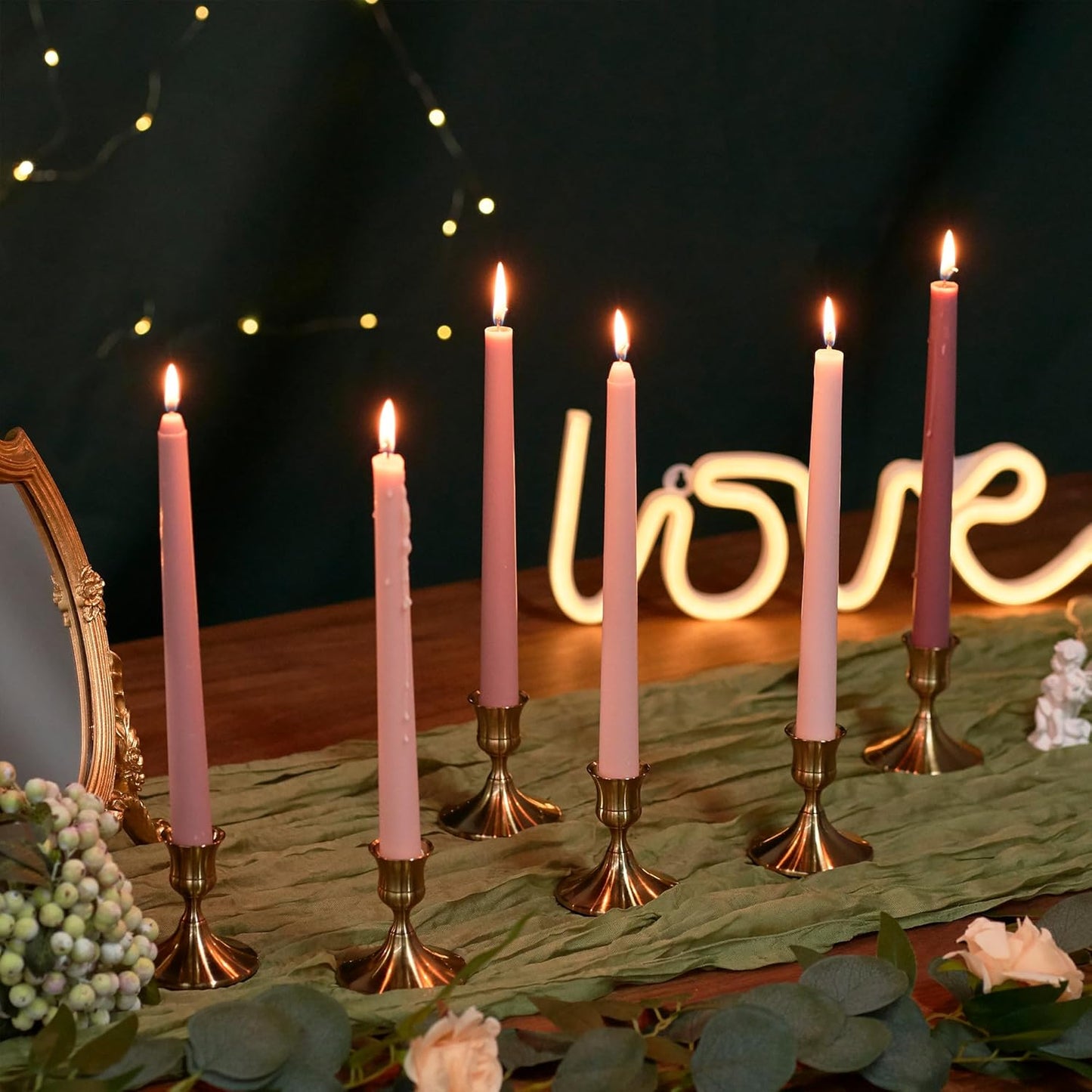 Gold Taper Candle Holder, Brass Candlestick Holders, Vintage Metal for Table Centerpieces Wedding Christmas Decor (Gold, 6 Pcs)