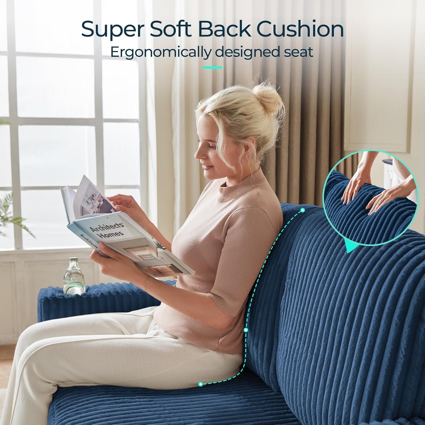 LINSY HOME Loveseat Sofa with Storage - Comfy Plush Corduroy 2 Seater Sofa with USB Charging & Cup Holders, Deep Seat Love Seat for Small Spaces Living Room Bedroom Apartment, Blue