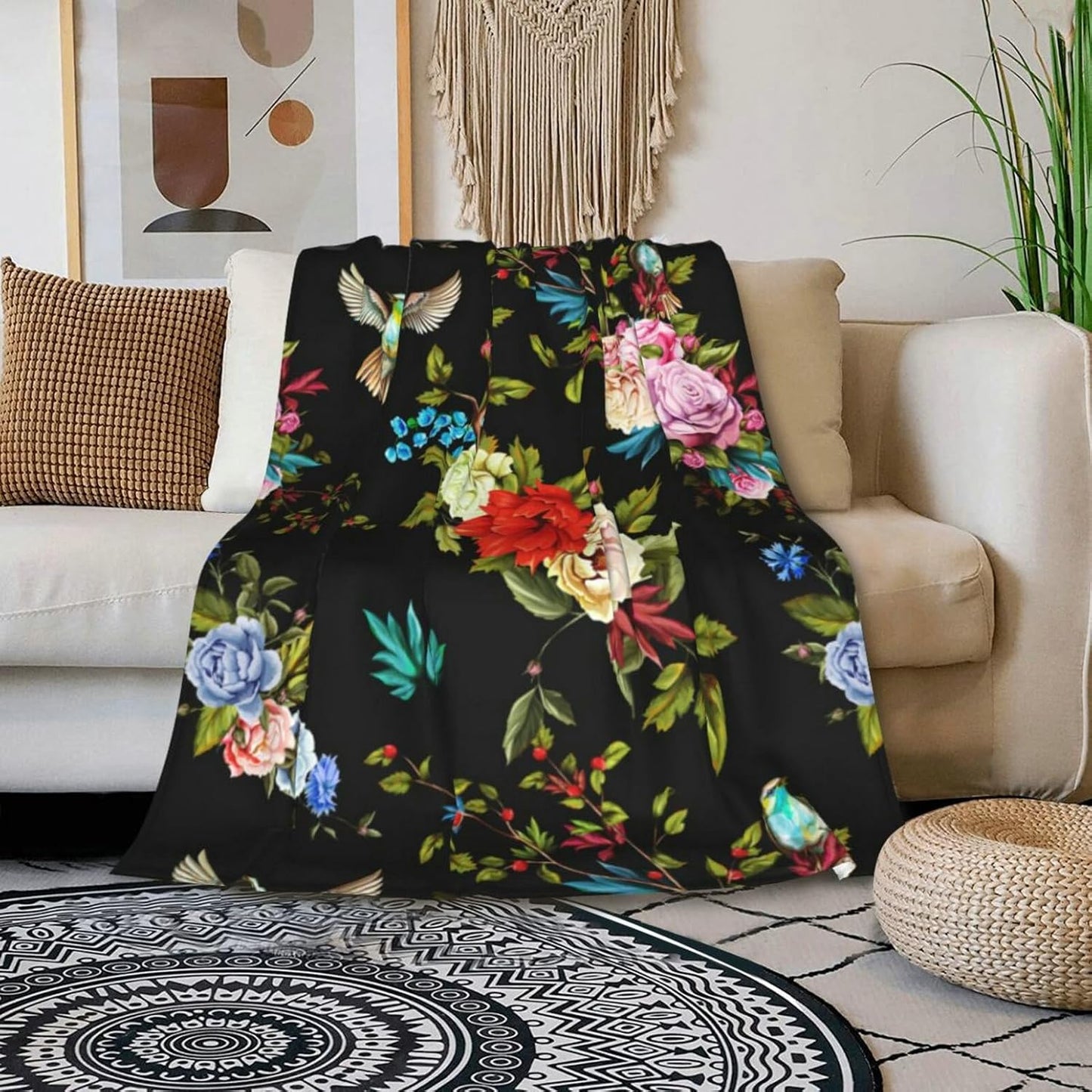 HGOD DESIGNS Wild Flowers Blanket for Women, Lightweight Soft Fleece Flannel Throw Blanket Peony Roses Sofa Couch Living Room 40x50 Inch