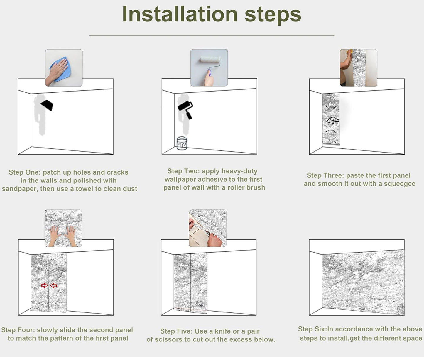 Black and White Cloud Wallpaper Wall Mural for Bedroom Living Room(Not Peel n' Stick)