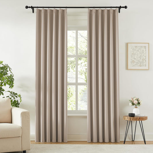 KangBang Taupe Pinch Pleated Window Curtains 2 Panels Set, 90 Inch Blackout Curtains for Bedroom Dining, Energy Saving Modern Stylish Decorative for Hotel Dorm, W40xL90
